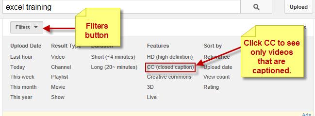 When searching Youtube, use the CC feature filter to find videos with closed captions.